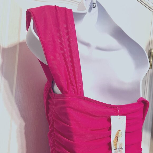 PrettyGarden Fashion/Casual-Pink (Rose Red) Off Shoulder-Rushed Fitted Mini-Smal - Picture 10 of 16